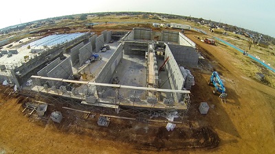 Aerial view of the new Plaza Towers Elementary School (under construction) after the old school was destroyed by an EF5 tornado.