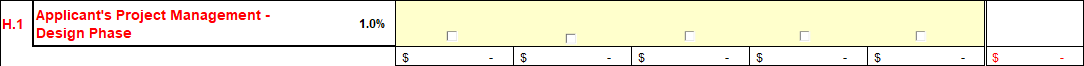 CEF Part H. H.1 Applicant’s Project Management – Design Phase: 1.0% (Apply using checkbox in each column.)