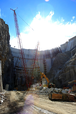 The Big Tujunga Dam is under construction to reinforce the walls due to an increased debris flow from recent severe winter storms.