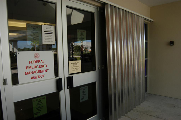 The FEMA Disaster Recovery Center in North Port used storm shutters to mitigate the destructive winds of Hurricane Charley.