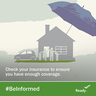 Graphic of family in front of a home covered with an umbrella that says ...