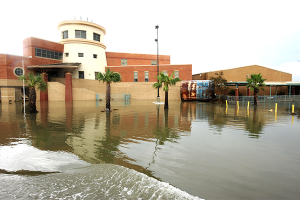 The outside of a flooded school in Texas