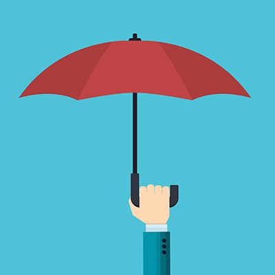 A graphic representation of excess coverage policy with a cartoon hand holding up a red umbrella