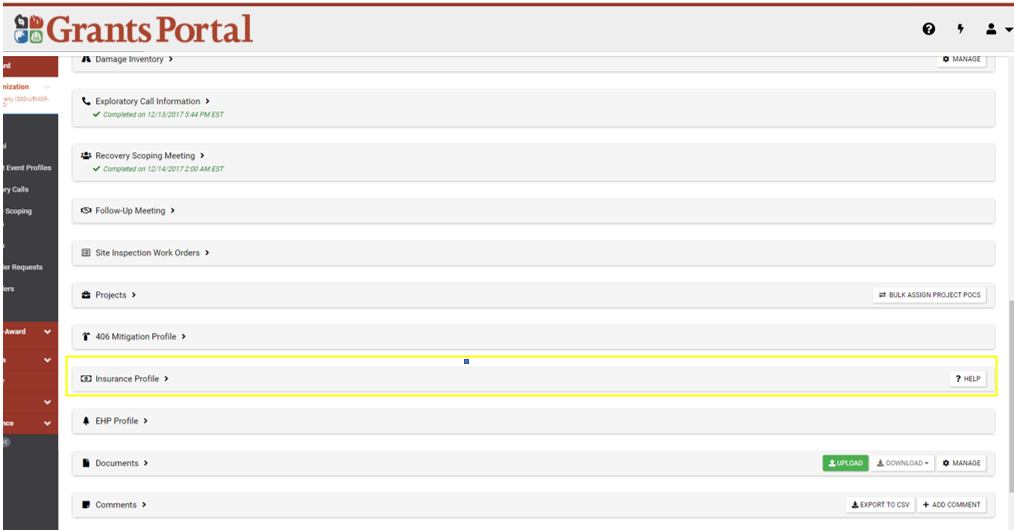 How to Navigate to the Insurance Area in Grants Portal (5 of 6)