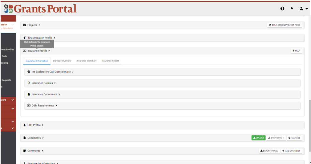 How to Navigate to the Insurance Area in Grants Portal (6 of 6)