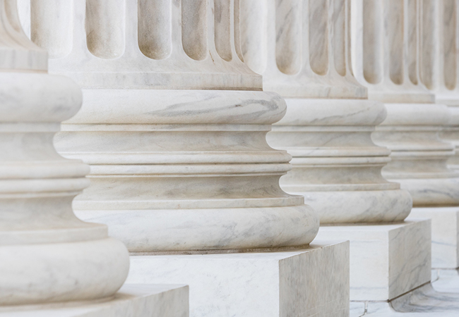 Marble columns on the U.S. supreme court building.