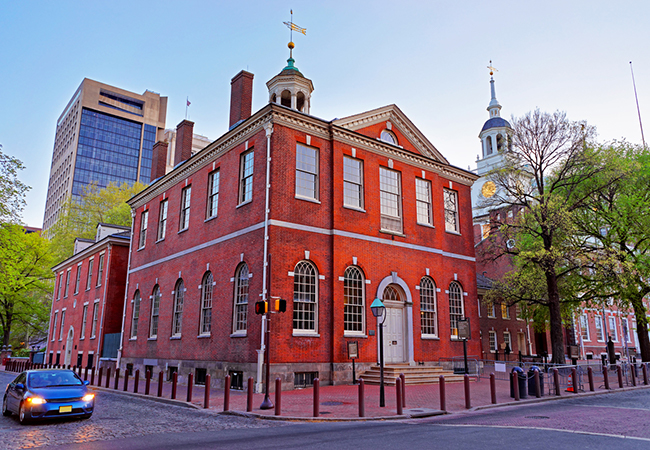 Old City Hall and Independence Hall in Philadelphia