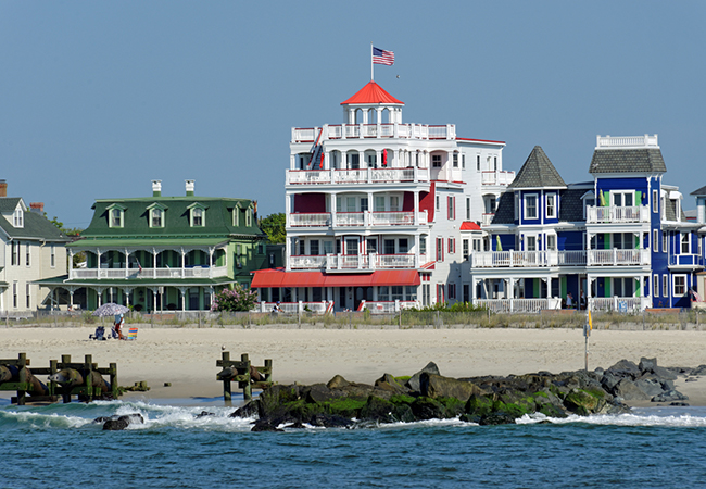 Cape May Beach with historic buildings