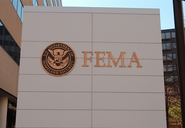 FEMA Logo on a sign for FEMA Headquarters in Washington, DC.