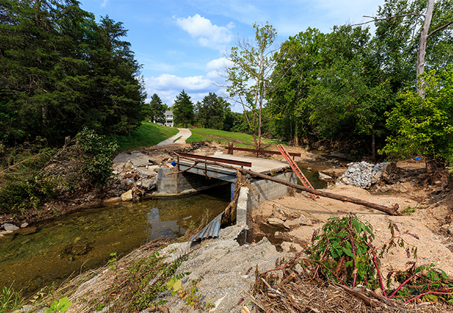 Damage to a bridge foundation in Pineville, MO.