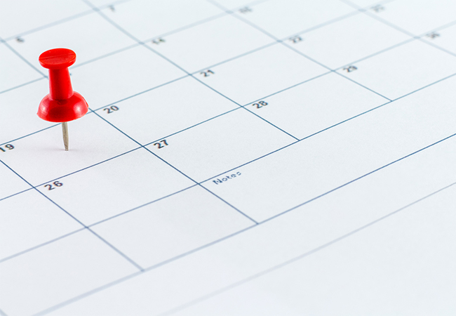 Calendar Date Planner with Red Pin Point