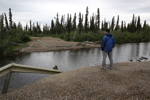 Site of a former bridge that was destroyed due to severe flooding