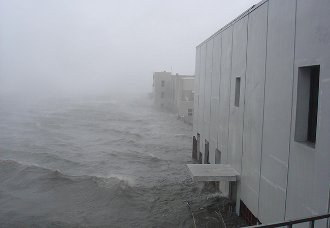 The New Orleans Lakefront Airport with flooding outside.