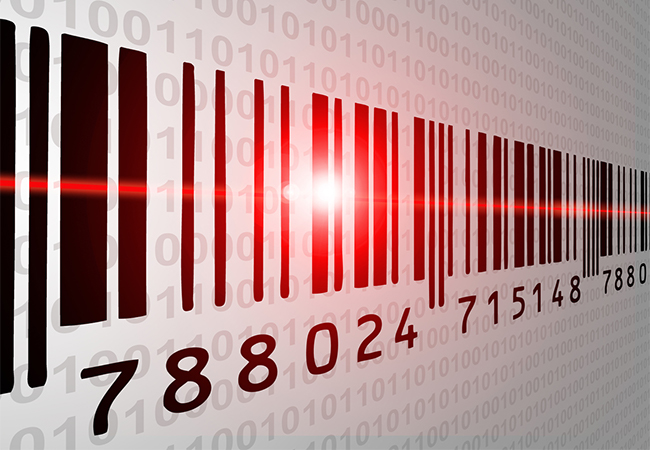 Barcode with red scanning light