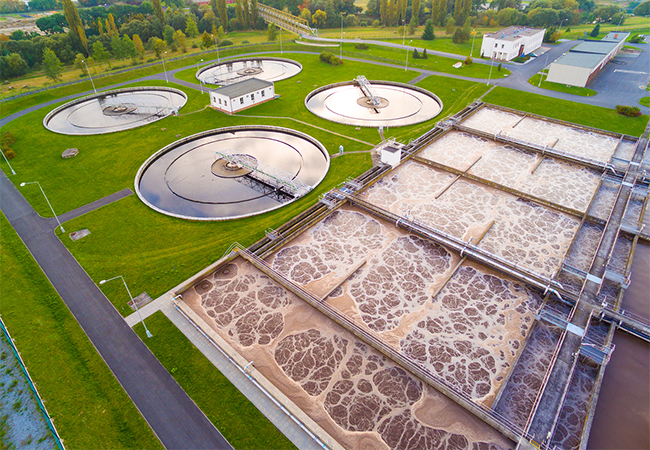 Aerial view of public sewage treatment plan