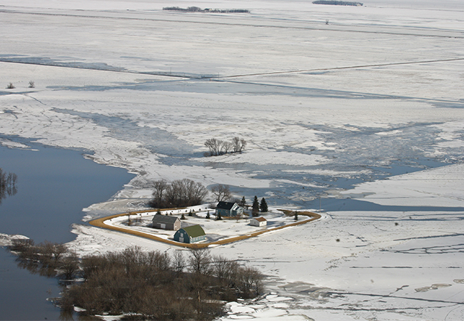 Flooded farms and rural communities in Norman County adjacent to the Red River of the North.