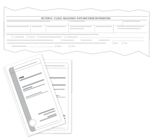 A depiction of Section B - Flood Insurance Rate Map (FIRM) Information with two FIRM panels below