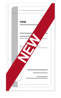 A graphic of a form with the word FIRM at the top with several lines beneath it indicating text. On top of the form is a banner, placed diagonally, with the word NEW written inside of it