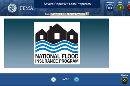 The National Flood Insurance Program splash page logo in the EMI course page.