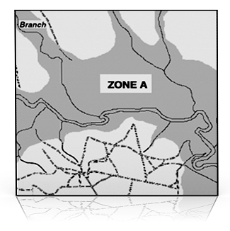 The Approximate Zone A area of a Flood Insurance Rate Map is emphasized
