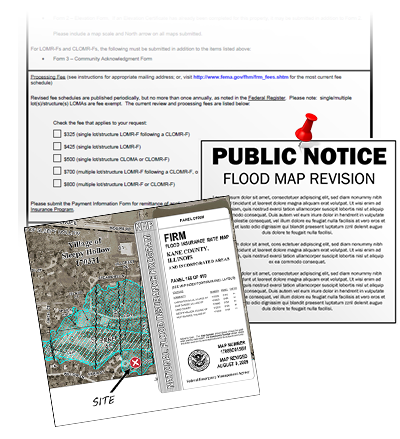 Collage of examples of documentation needed for a LOMR.