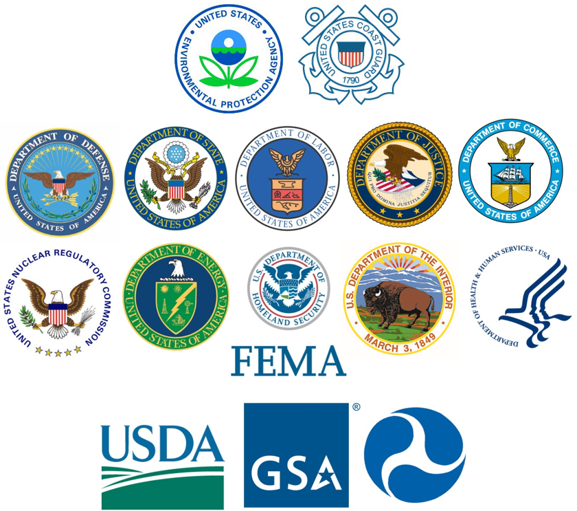 Agency logos of the 15 member agencies of the NRT.