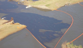 Oil slick in body of water