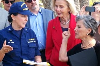 Senator Barbara Boxer visiting oil spill site in Santa Barbara