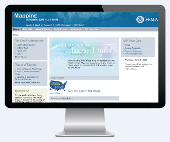 Mapping Information Platform (MIP) view on computer screec displaying the MIP home page. 