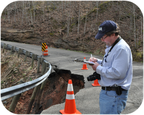Inspector at disaster scene
