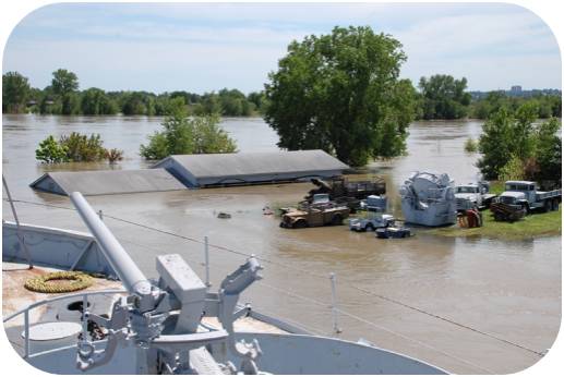 Buildings submerged in flood waters