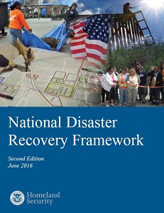 National Disaster Recovery Framework Cover - Strengthening Disaster Recovery for the Nation, September 2011, DHS Seal and FEMA logo