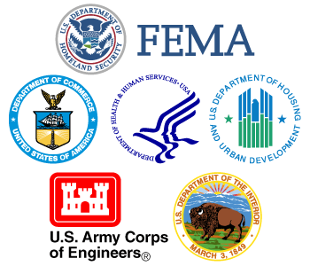 RSF Coordinating Agencies Logos - U.S. Department of Homeland Security; FEMA; Department of Commerce United States of America; Department of Health & Human Services; U.S. Department of Housing and Urban Development; U.S. Army Corps of Engineers; U.S. Department of the Interior March 3, 1849