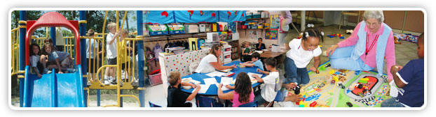 montage of children in the classroom and on a playground