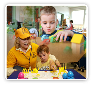 two different children playing in child care facilities.