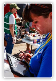 FEMA staff looking at an Ipad.